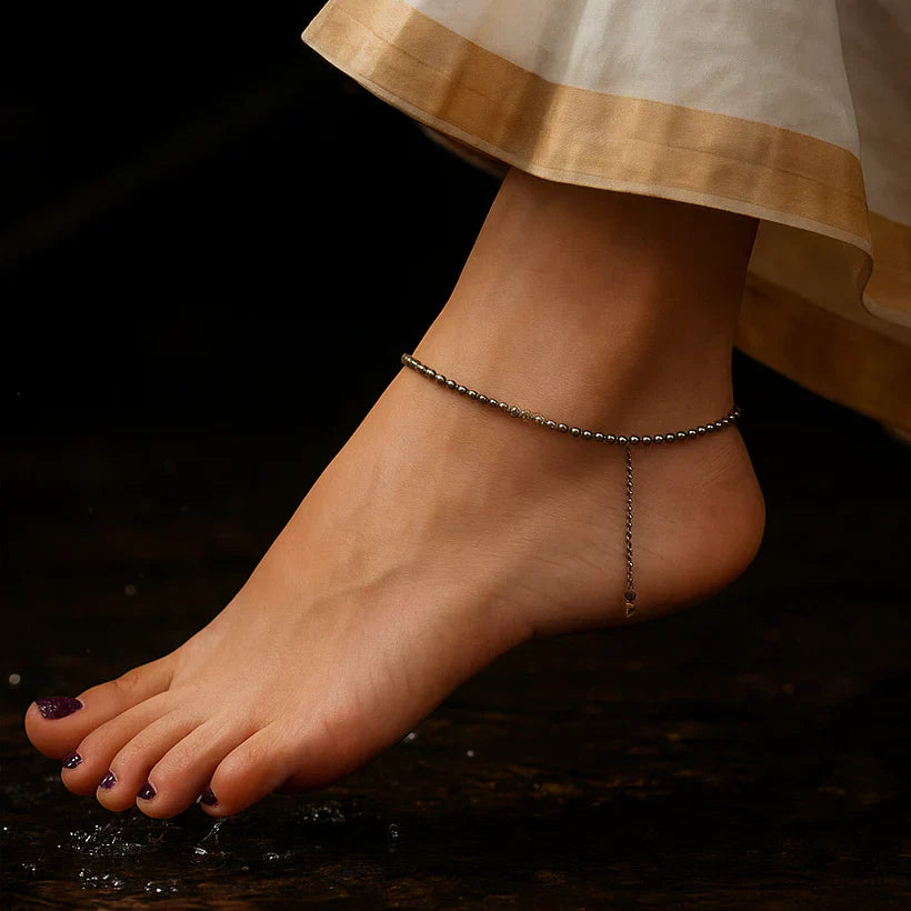 Mahalaxmi Raw Pyrite Anklet / Free Pyrite Stone